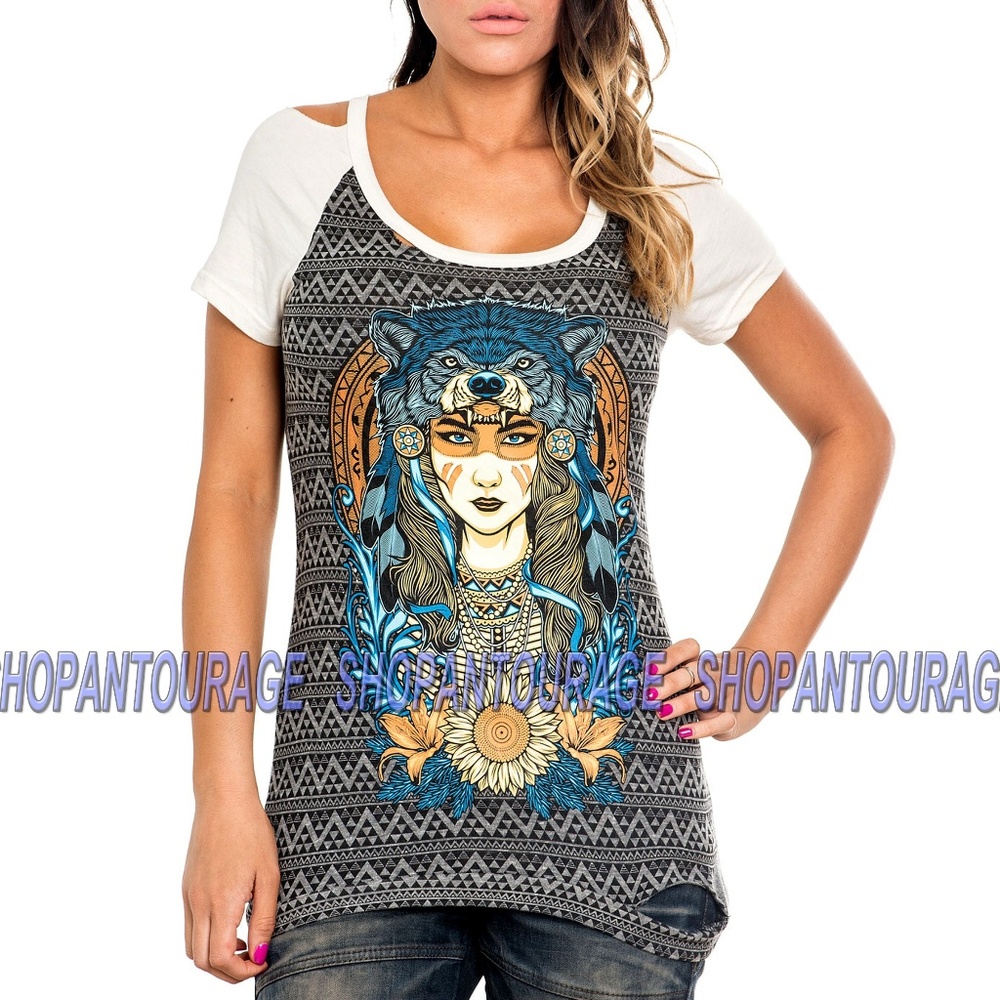Secret Artist Wolf Headdress SW319 S/S Top
